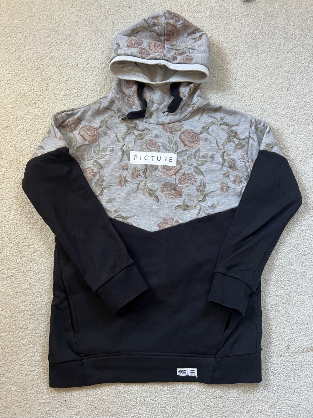 Picture Floral Panel Hoodie in Gray & Black